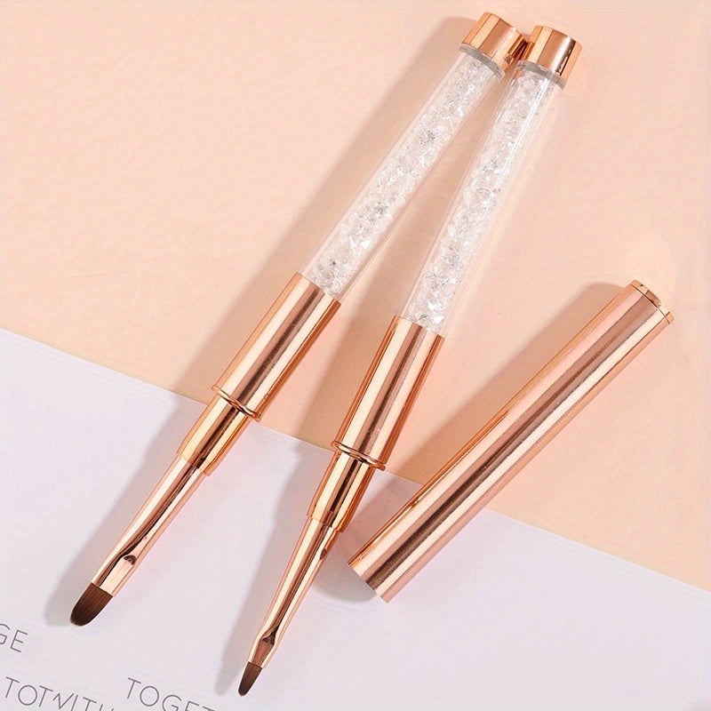 Rose Golden Diamond-Handled Nail Brush Set, Drawing Line Contours, Brushing Delicately, Suitable for Beginners to Use