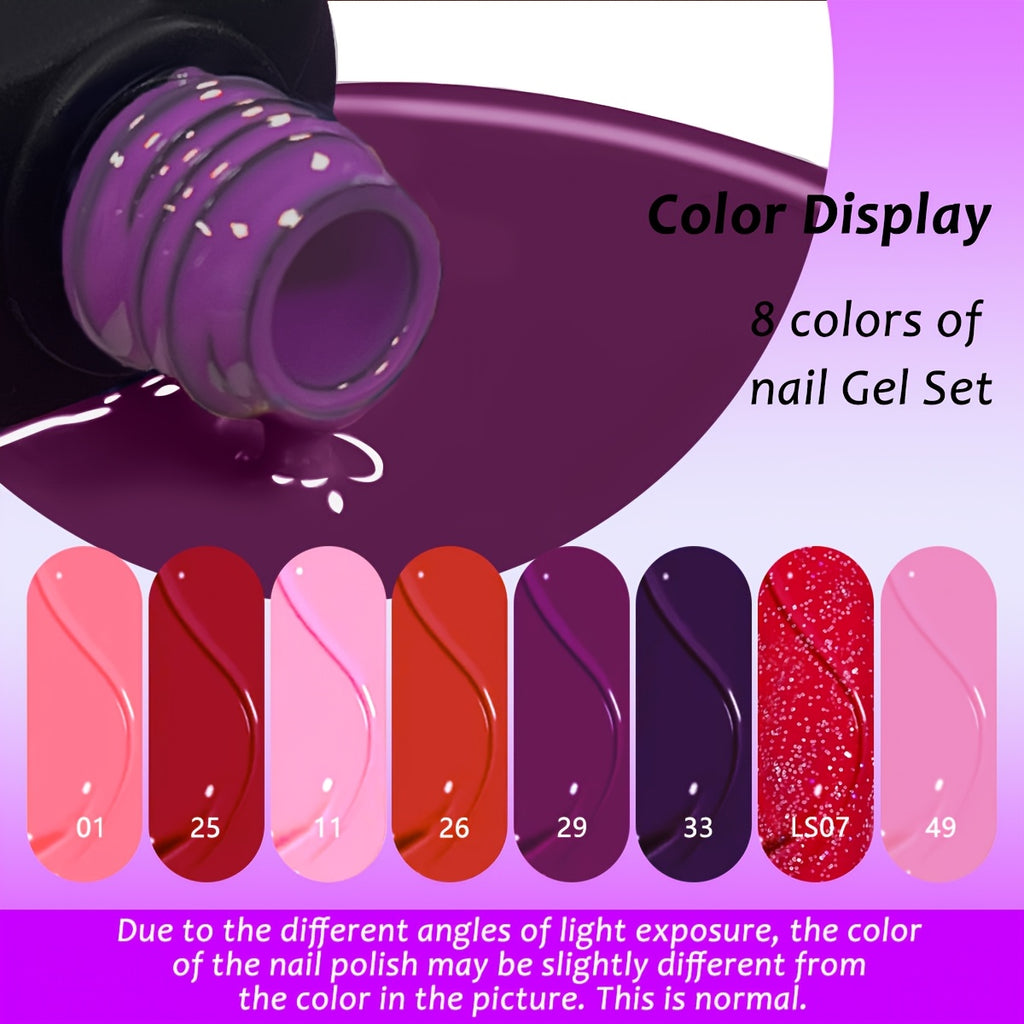 8 Color Nail Gel Spring Summer - High Saturation Durable Glossy Long-lasting Salon Gel, Alcohol-Free