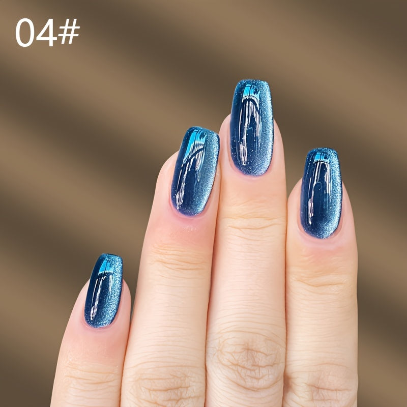 Bond Crystal Cat Eye Nail Polish - 15ml, Alcohol-Free, Shimmering Teal Gel with Sparkling Top Coat