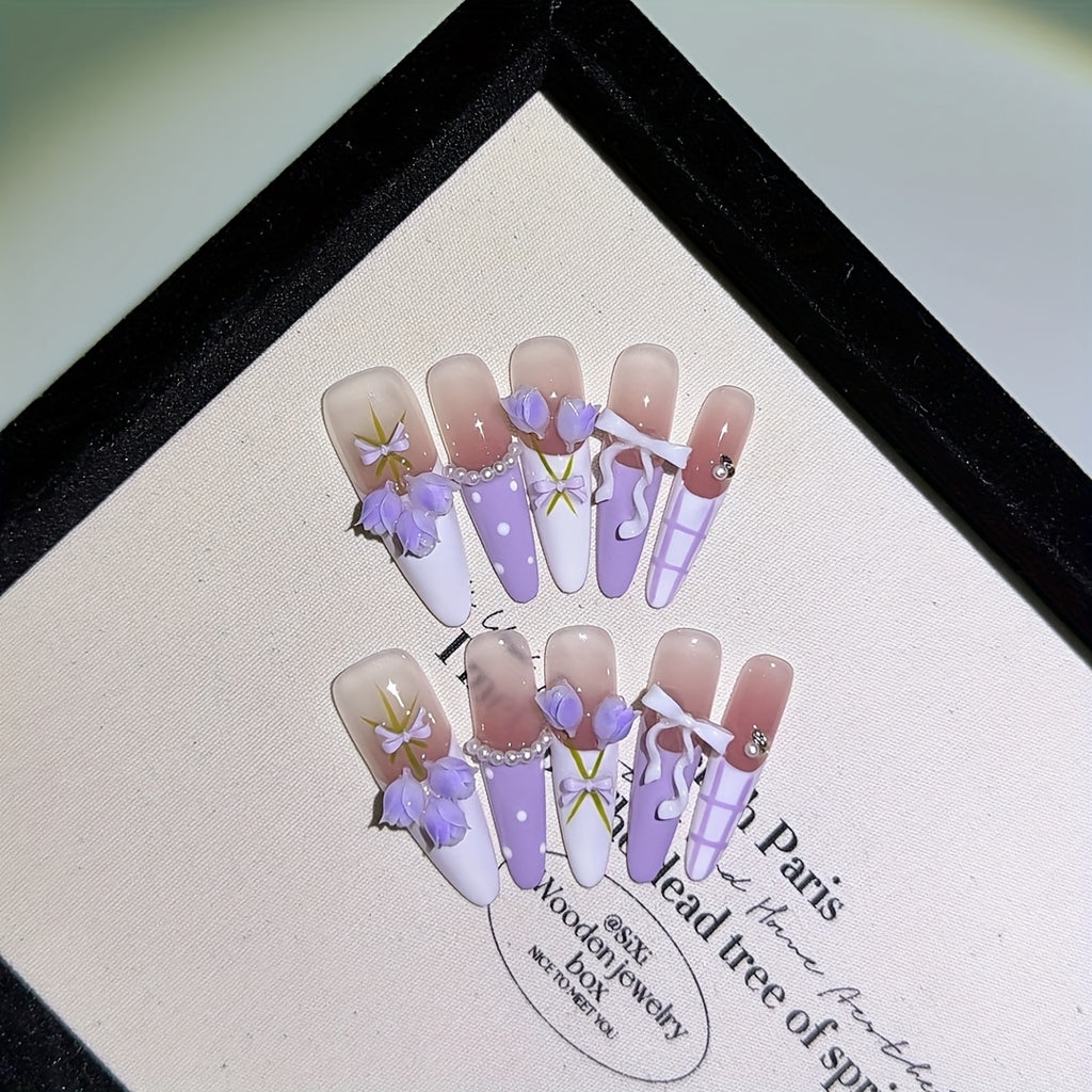 Pure handmade Romantic Purple Yu Spring and summer three-dimensional tulips are cold and have a white temperament