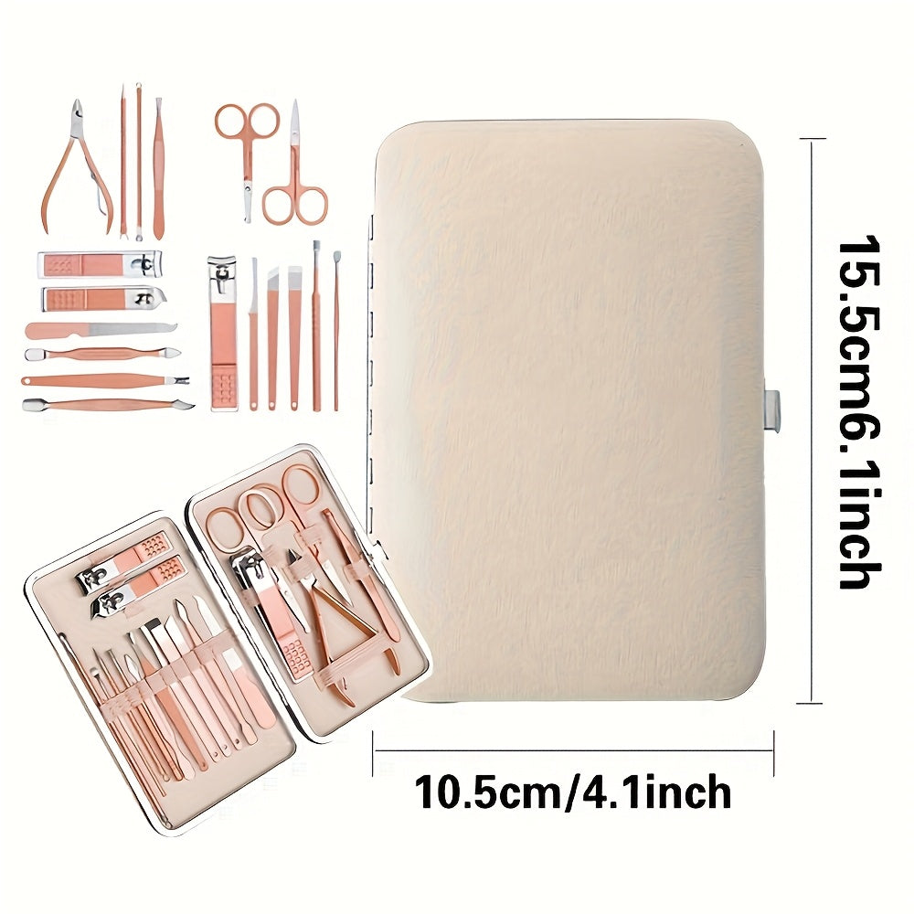 18pcs Portable Manicure Set 18pcs Portable Manicure Clippers Set | Stainless Steel Nail Cutter Kit with PU Storage Box