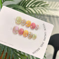 10pcs Handmade Summer Rainbow Mermaid Nail Stickers - High-Quality, Wearable Press-On Nails with Pastel Colors & Sparkling Accents