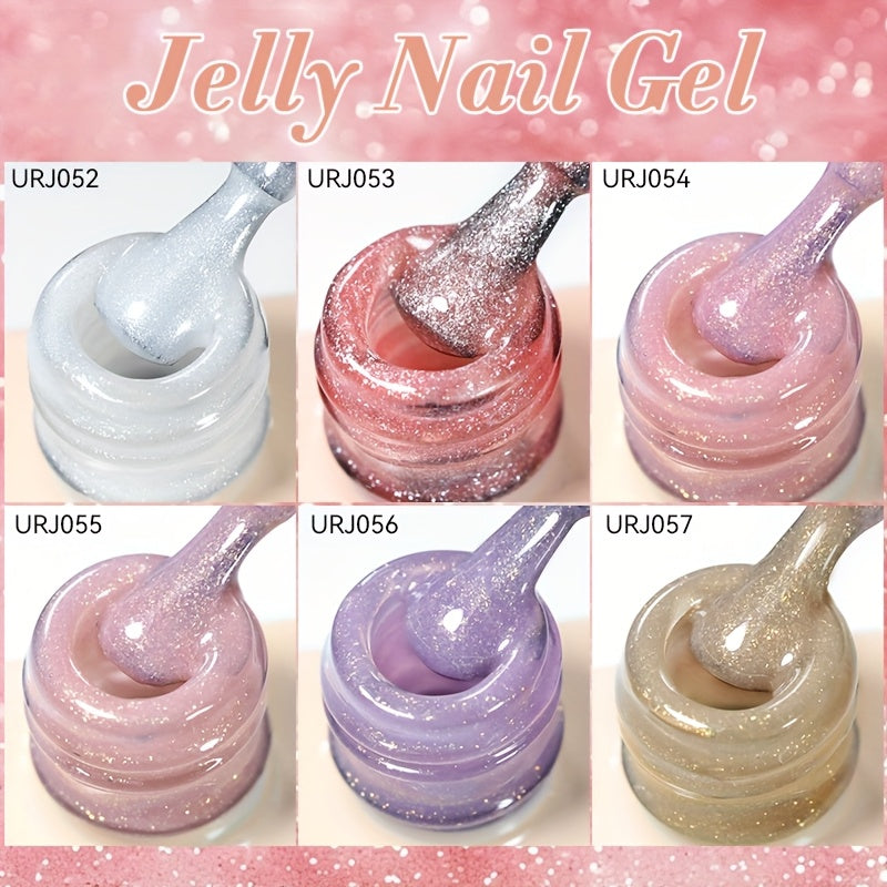 UR SUGAR 0.51oz 6pcs Glitter Jelly Gel Nail Polish Pink Nude Color Gel Varnish Soak Off LED Gel Polish for Home Salon Nail Art