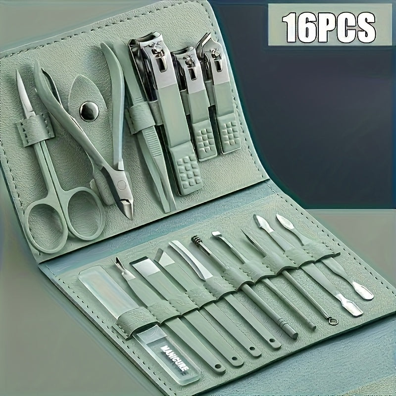 3 Colors Available - 16pcs 5.51inch\u002F 4.33inch Premium Stainless Steel Nail Care Tool Set with Straight Edge Nail File