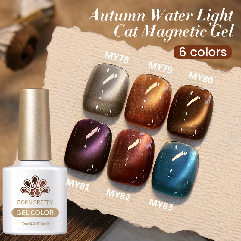 BORN PRETTY 0.34oz 6pcs Brown Blue Purple Color Water Light Cat Magnetic Gel Nail Polish for Nails DIY Varnis Semi Permanent Manicure