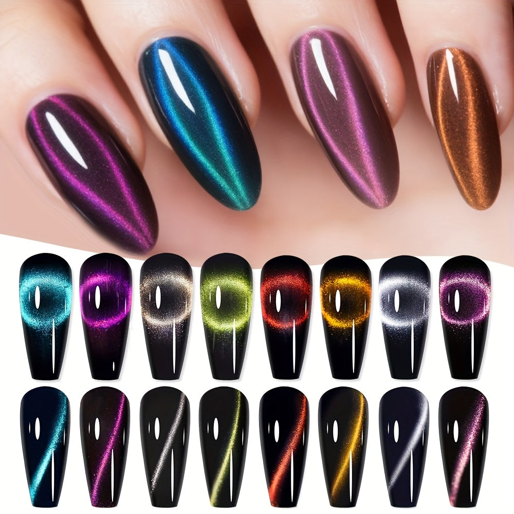 RISYAL Magnetic Cat Eye Nail Polish Gel Nail Polish Gel Nail Polish Light Gel 8 Color Set Black Hole Cat Eye Each 0.25oz