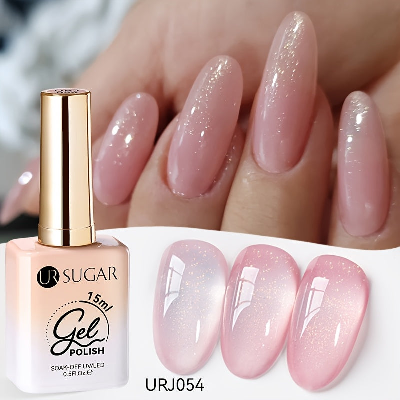UR SUGAR 0.51oz 6pcs Glitter Jelly Gel Nail Polish Pink Nude Color Gel Varnish Soak Off LED Gel Polish for Home Salon Nail Art