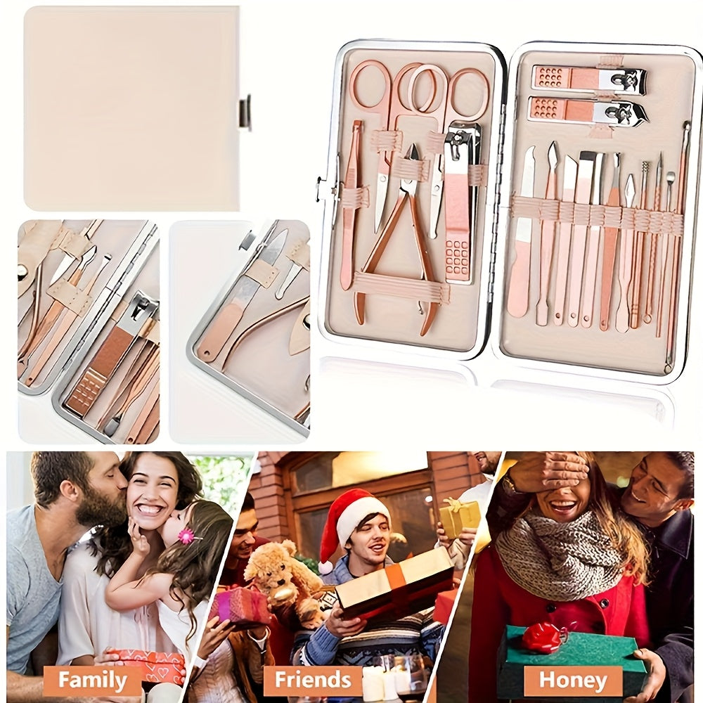 18pcs Portable Manicure Set 18pcs Portable Manicure Clippers Set | Stainless Steel Nail Cutter Kit with PU Storage Box