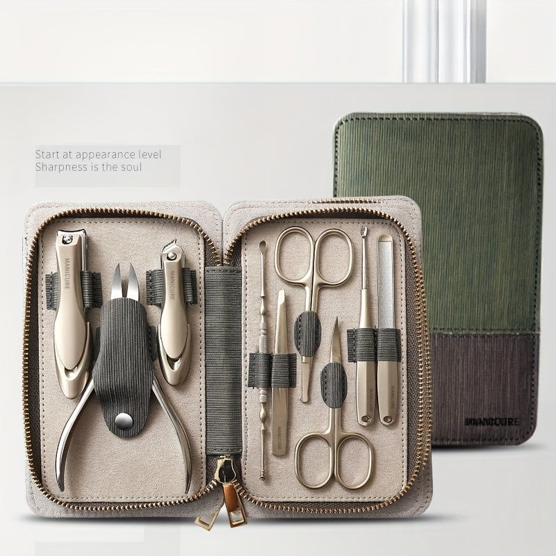 9pcs Manicure Set 9pcs Stainless Steel Nail Clipper and Manicure Set with Travel Case - Cuticle Nippers, Hand & Foot Care Tools