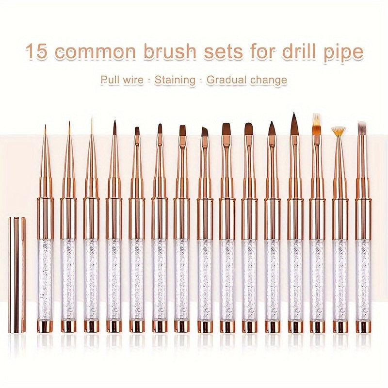 Rose Golden Diamond-Handled Nail Brush Set, Drawing Line Contours, Brushing Delicately, Suitable for Beginners to Use