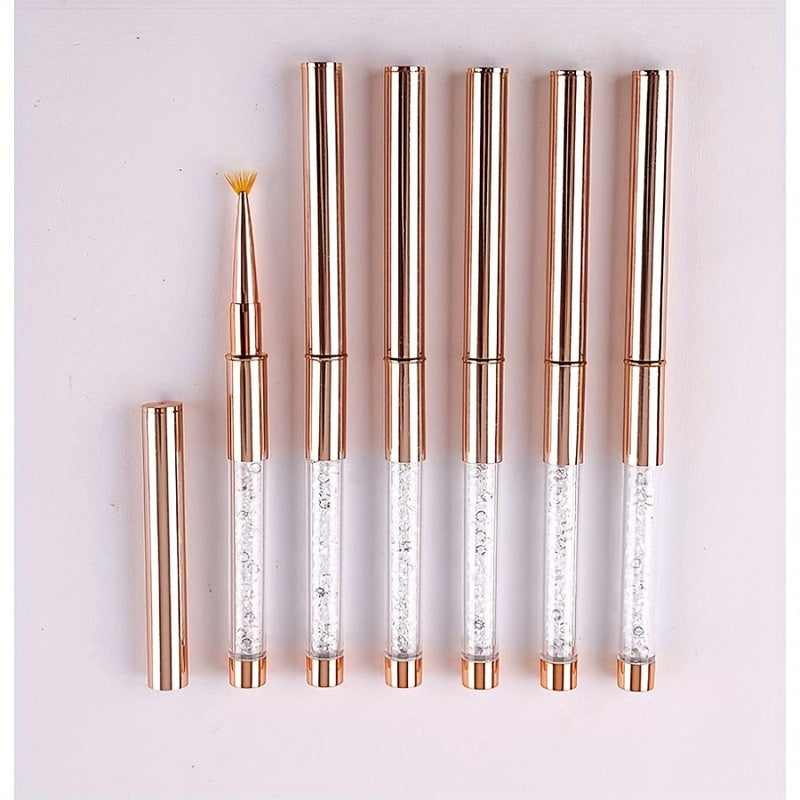 Rose Golden Diamond-Handled Nail Brush Set, Drawing Line Contours, Brushing Delicately, Suitable for Beginners to Use