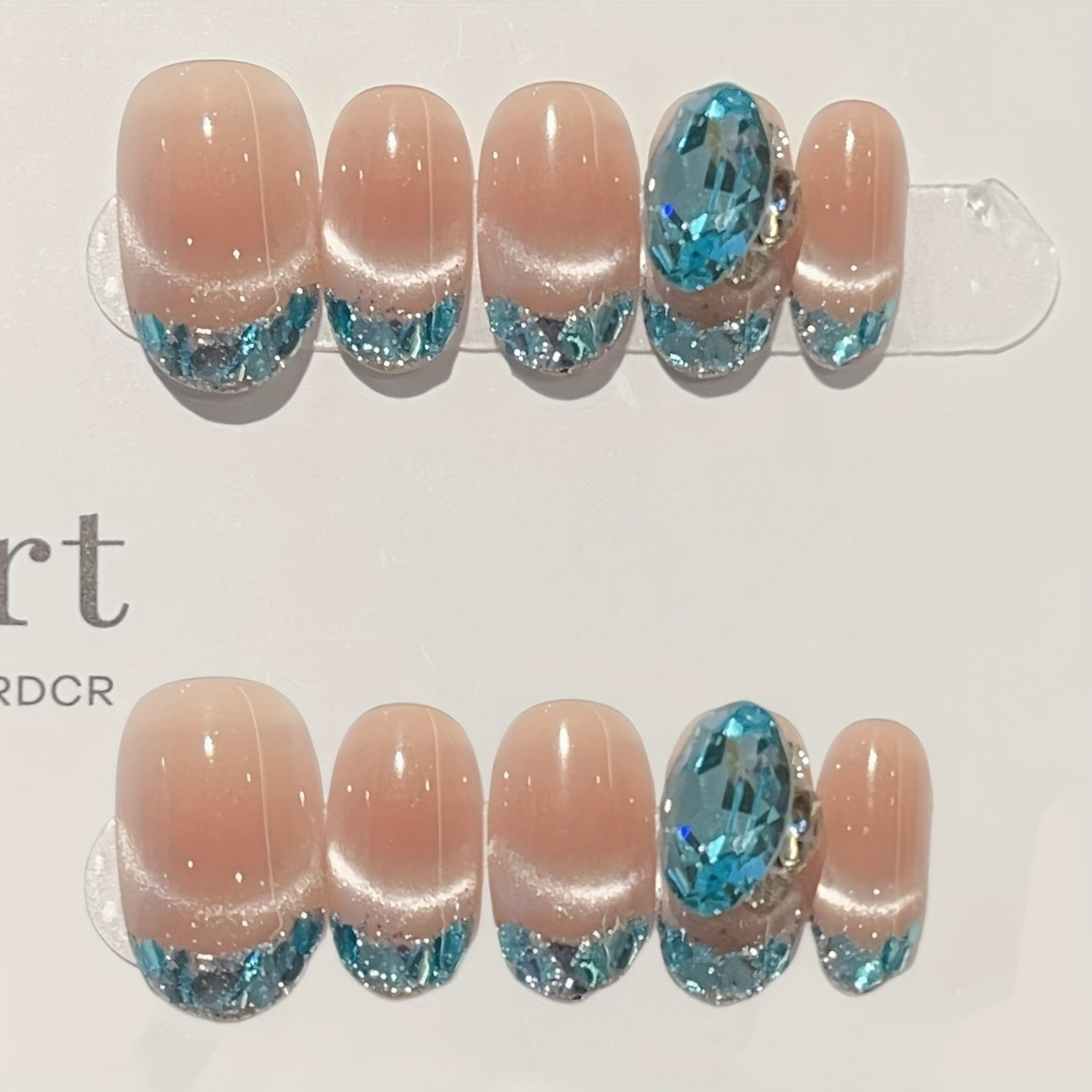 10pcsHandmade wearing nail art with French blue sequins, pigeon egg nail art, summer, autumn, winter, white and fake nails