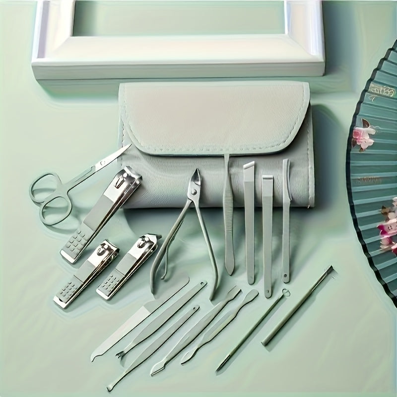 3 Colors Available - 16pcs 5.51inch\u002F 4.33inch Premium Stainless Steel Nail Care Tool Set with Straight Edge Nail File