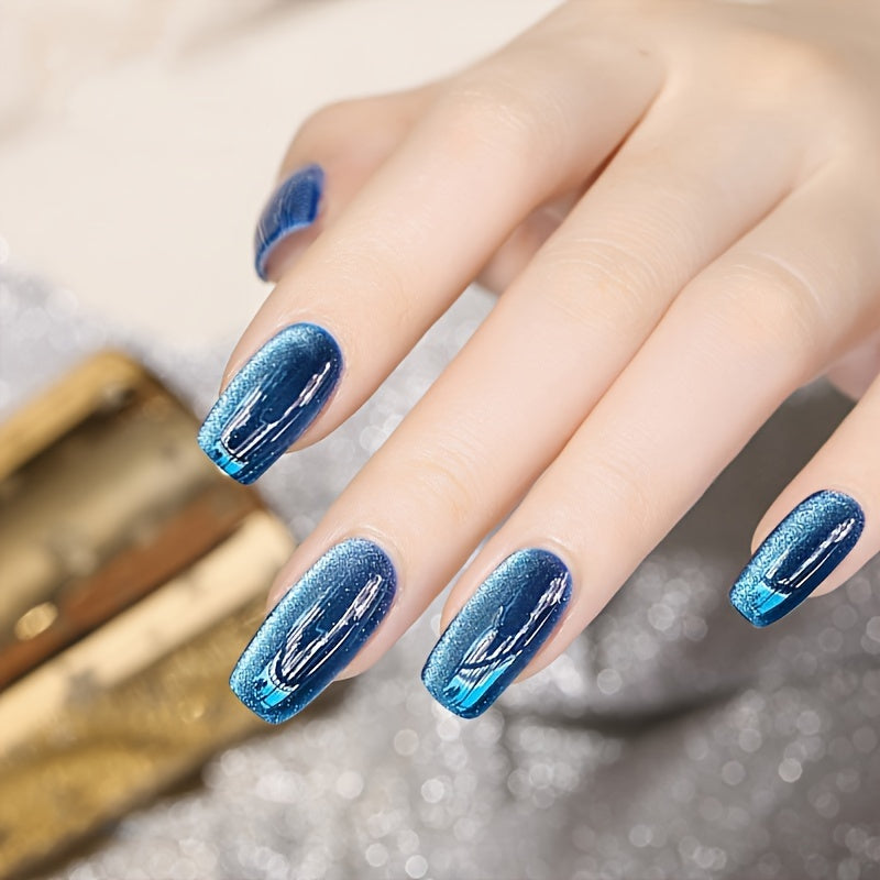 Bond Crystal Cat Eye Nail Polish - 15ml, Alcohol-Free, Shimmering Teal Gel with Sparkling Top Coat