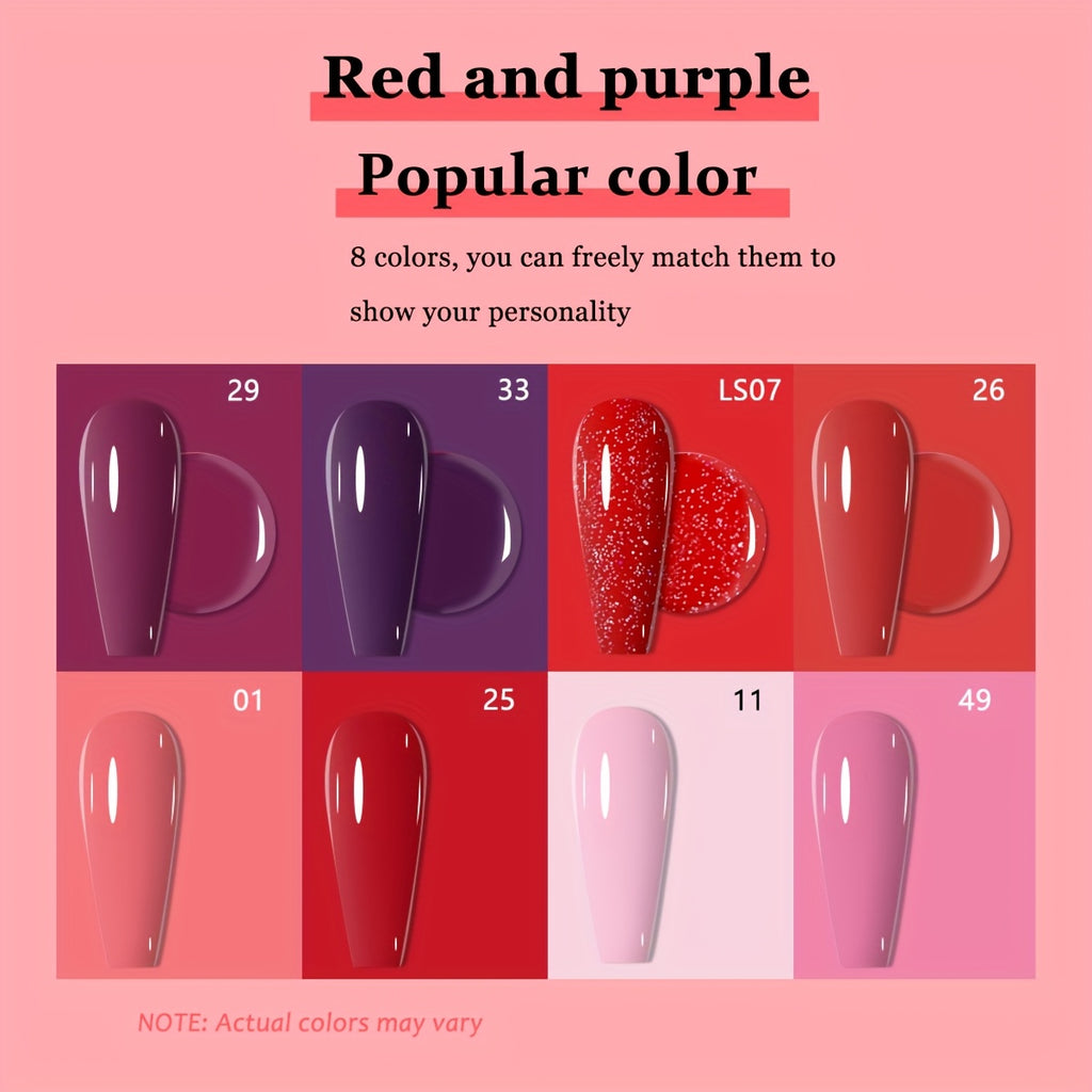 8 Color Nail Gel Spring Summer - High Saturation Durable Glossy Long-lasting Salon Gel, Alcohol-Free