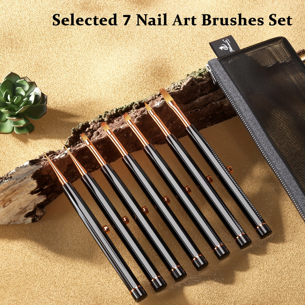 7pcs black spring retractable nail art brush set, detachable and extendable design for easy storage