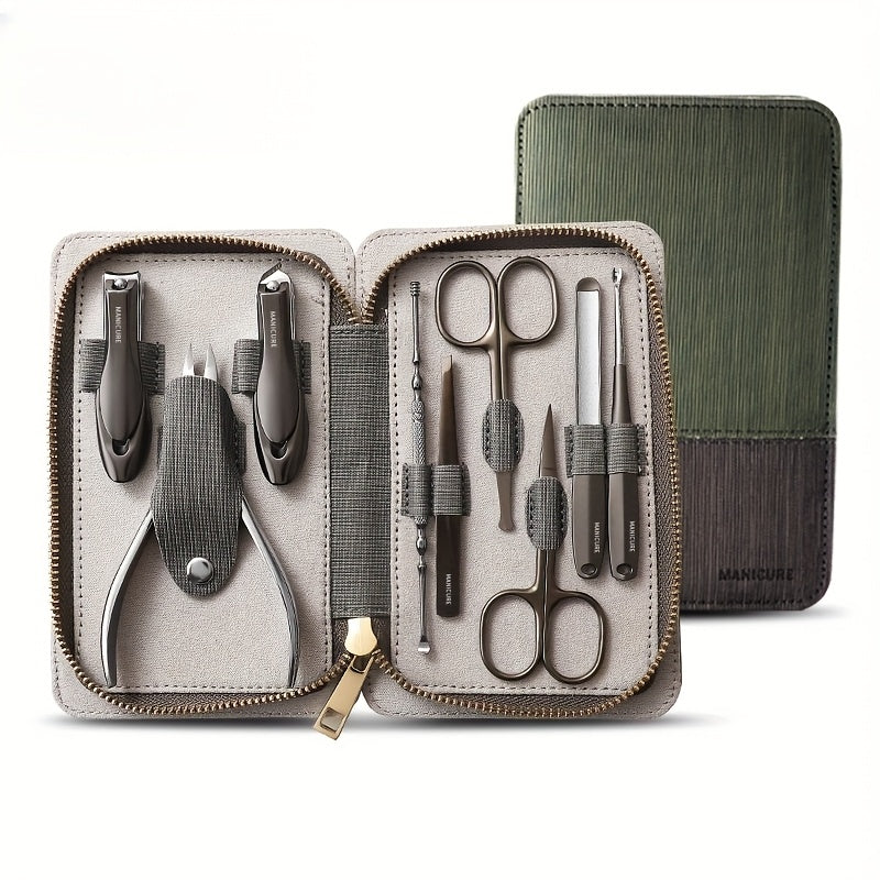 9pcs Manicure Set 9pcs Stainless Steel Nail Clipper and Manicure Set with Travel Case - Cuticle Nippers, Hand & Foot Care Tools
