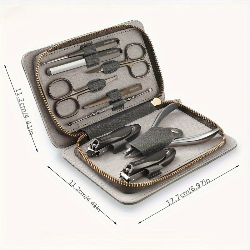 9pcs Manicure Set 9pcs Stainless Steel Nail Clipper and Manicure Set with Travel Case - Cuticle Nippers, Hand & Foot Care Tools