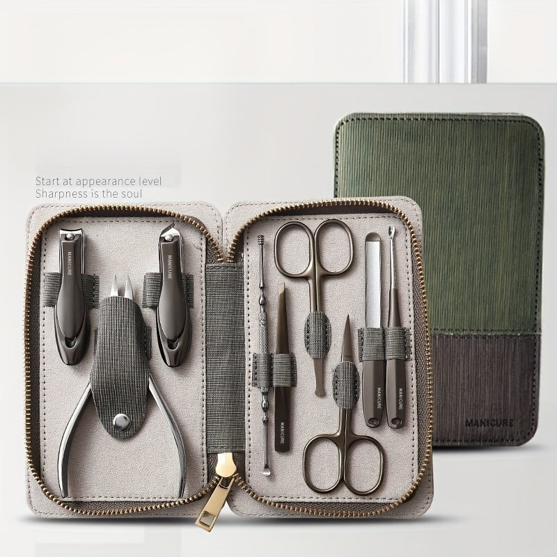 9pcs Manicure Set 9pcs Stainless Steel Nail Clipper and Manicure Set with Travel Case - Cuticle Nippers, Hand & Foot Care Tools