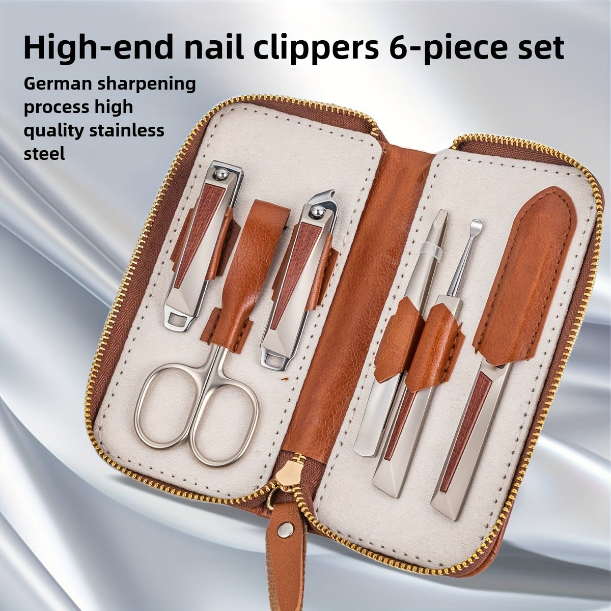 6pcs Luxury Manicure Set, Premium Stainless Steel Beauty Kit with Sharp and Durable Nail Clippers