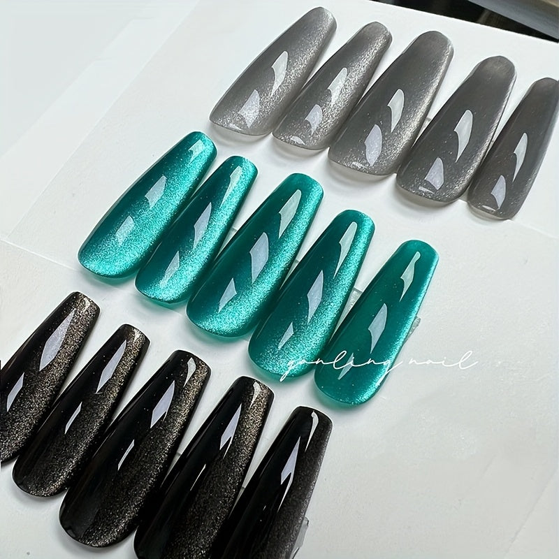 Bond Crystal Cat Eye Nail Polish - 15ml, Alcohol-Free, Shimmering Teal Gel with Sparkling Top Coat