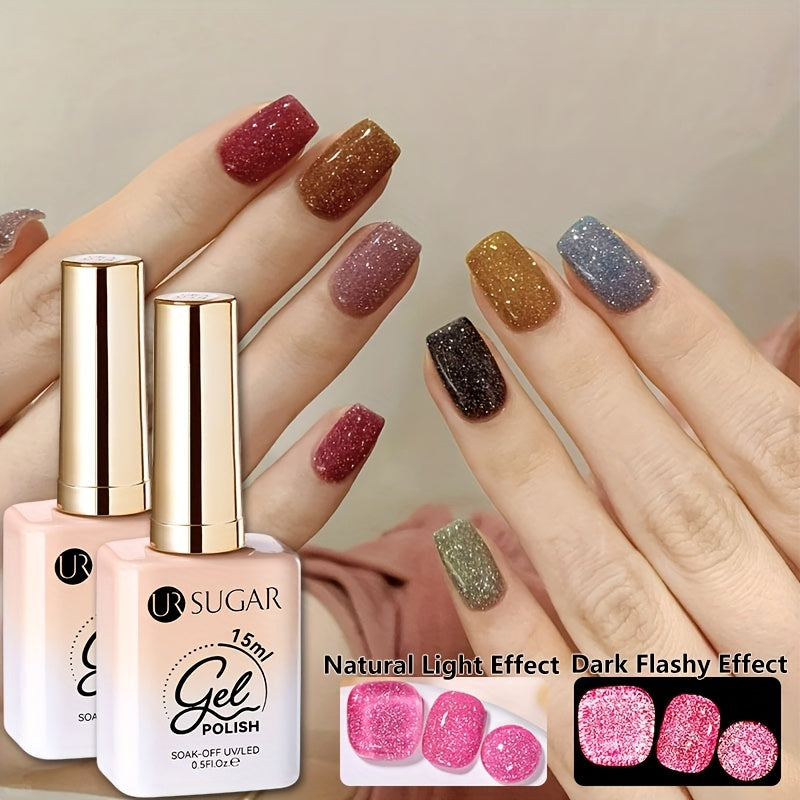 0.51oz UR SUGAR 6pcs Glitter Gel Nail Polish Set - Chunky Glitter Polygel with Iridescent Shimmer, Summer Neon Ice Cream Colors