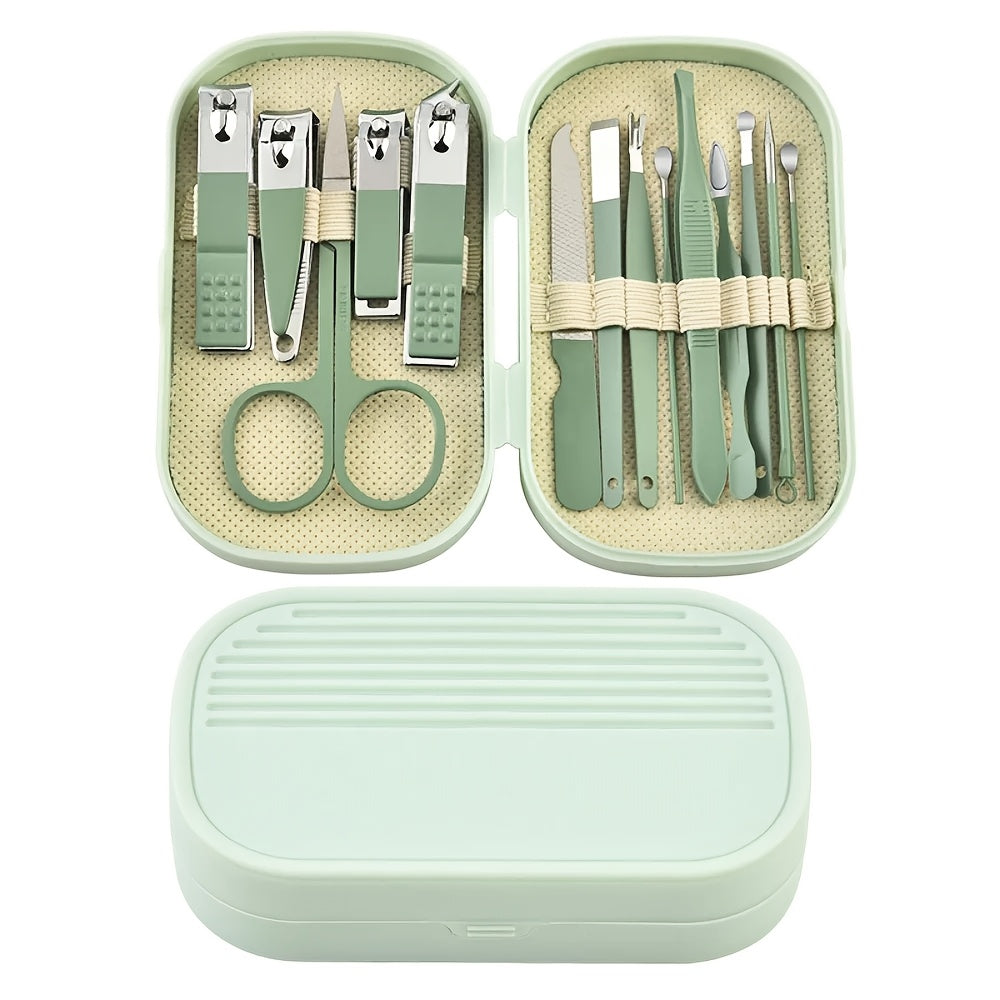 14pcs Luxury Travel-Friendly Manicure & Pedicure Kit with Pink & Blue Stainless Steel Nail Clippers, Ear Scissors