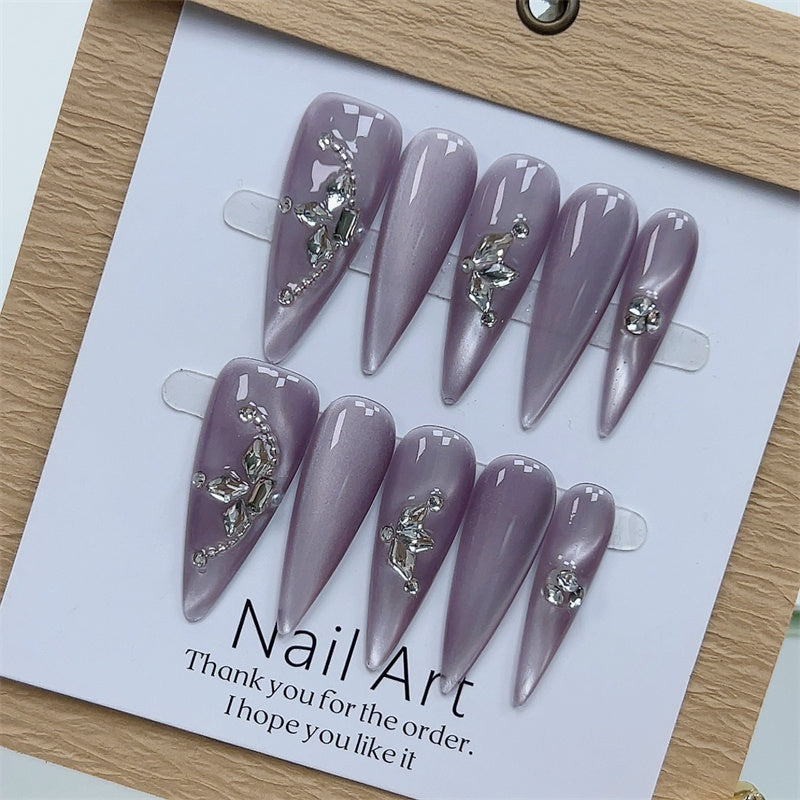 New Handmade Press-On Nails, Christmas Gift - Purple Moonlight Sexy High End Exquisite False Fake Manicure