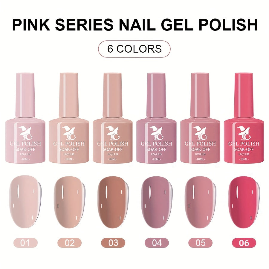 6pcs Pink Flower Series Nail Gel Polish Set - Manicure Kit with 6 Vibrant Colors, Long-Lasting Soak-Off Gel Polish for Nail Art Design