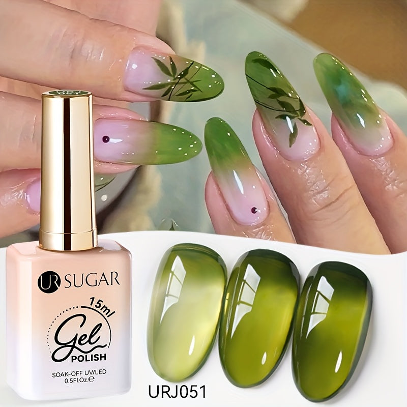 UR SUGAR 6pcs 0.51oz Clear Purple Green Color Jelly Gel Nail Polish Spring Glitter Gel Varnish Soak Off LED Lamp Gel Polish for Home Salon Manicure Nail Art