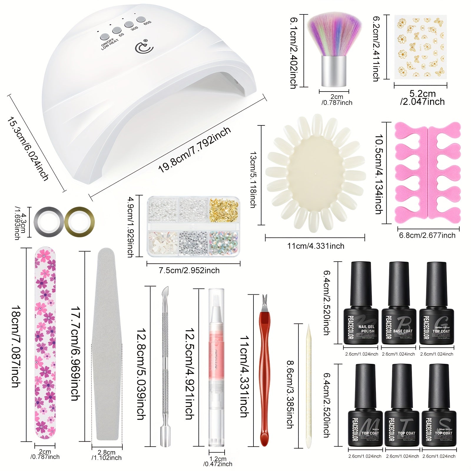 Peacecolor Gel Nail Polish Kit with Nail Dryer Lamp Nail Gel 70pcs Macaron Colors Yellow Purple Glitter Nail Gel Polish with 5pcs Glitter