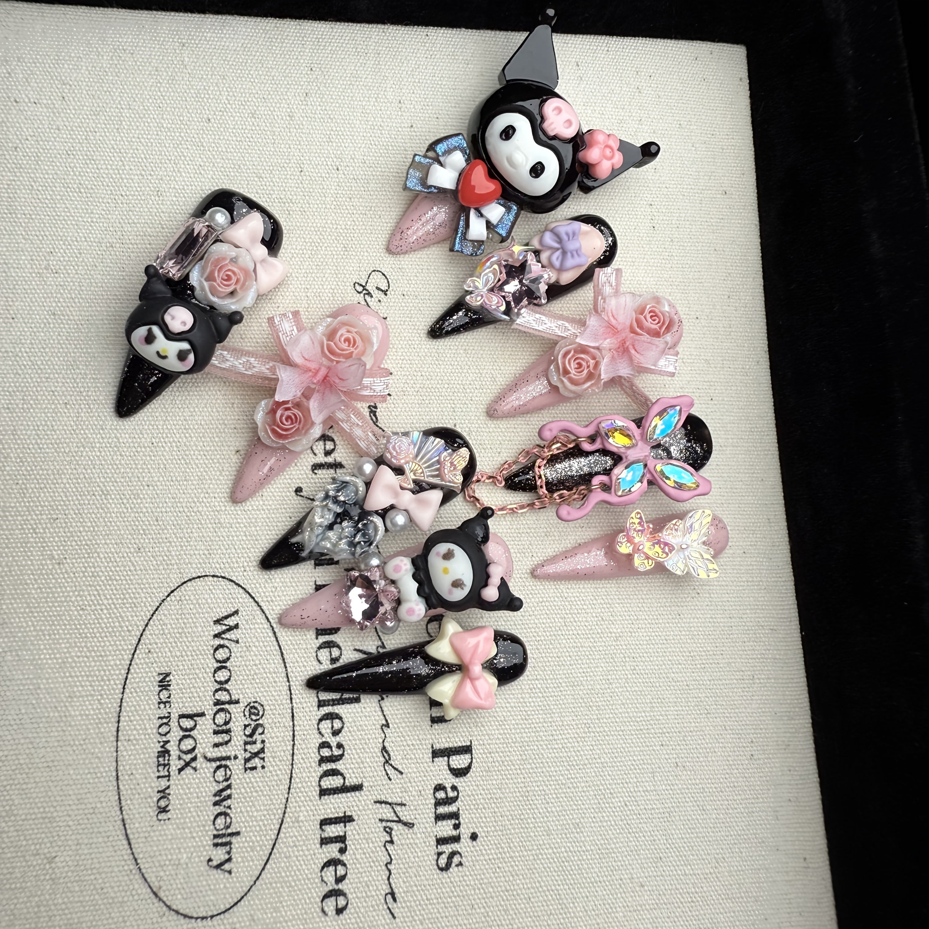 Sanrio New for kuromi 6.0 10pcs of Pure Handmade Wearable Nails, Full of And Flashes, Long Nail Art Fake Nail Patches