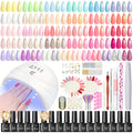 Peacecolor Gel Nail Polish Kit with Nail Dryer Lamp Nail Gel 70pcs Macaron Colors Yellow Purple Glitter Nail Gel Polish with 5pcs Glitter