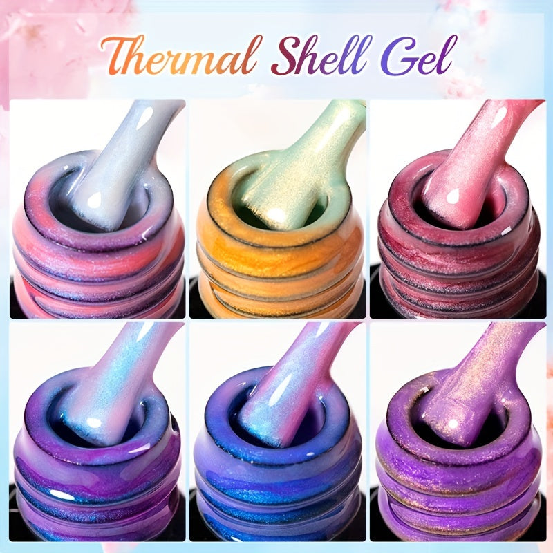 AWStorG 6pcs\u002FSet Thermal Shell Gel Nail Polish Color Temperature Changing Gel Polish Semi Permanent Auroras Glitter Soak Off Gel