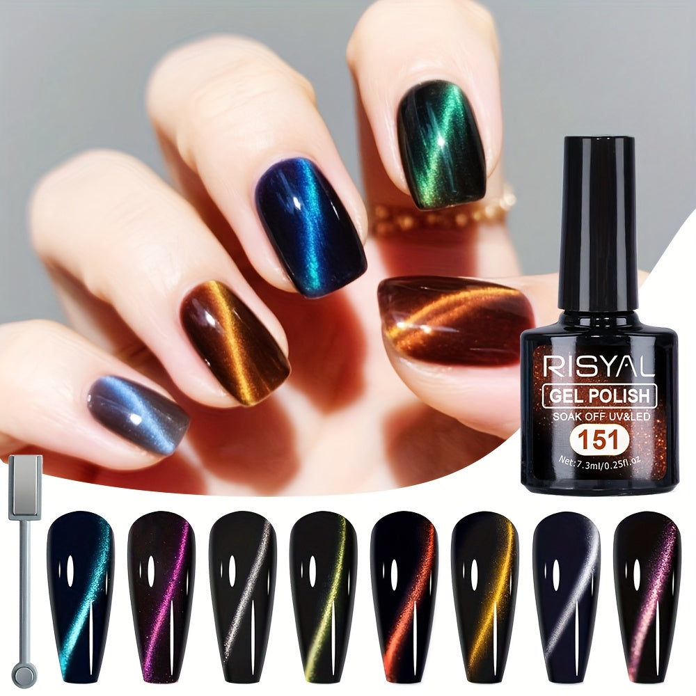 RISYAL Magnetic Cat Eye Nail Polish Gel Nail Polish Gel Nail Polish Light Gel 8 Color Set Black Hole Cat Eye Each 0.25oz