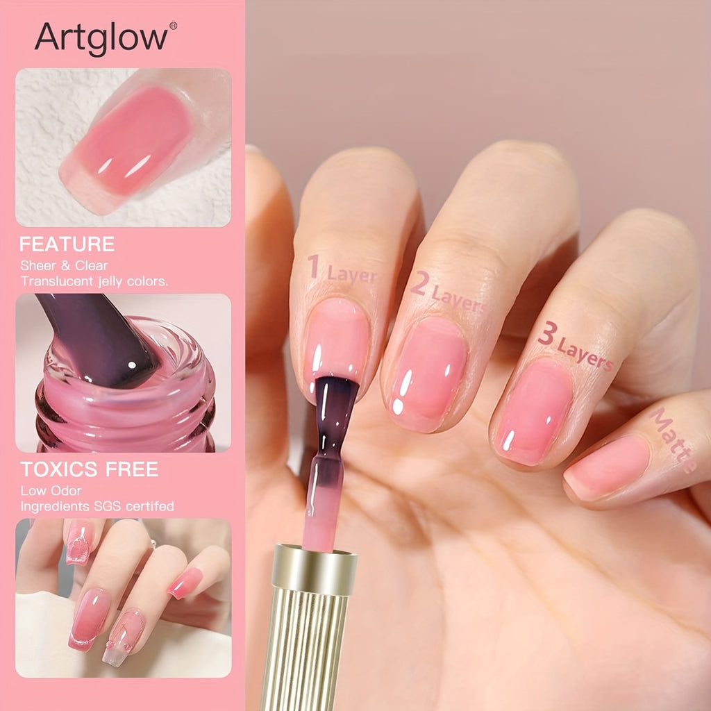 6pcs-0.51oz Sheer Ice Jelly Gel Nail Polish - Nude to Pink Ombre Shades, Alcohol-Free, \u002FLED Curing, Long-Lasting