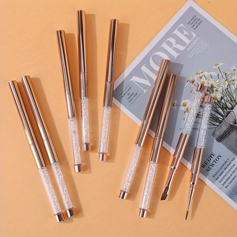 Rose Golden Diamond-Handled Nail Brush Set, Drawing Line Contours, Brushing Delicately, Suitable for Beginners to Use