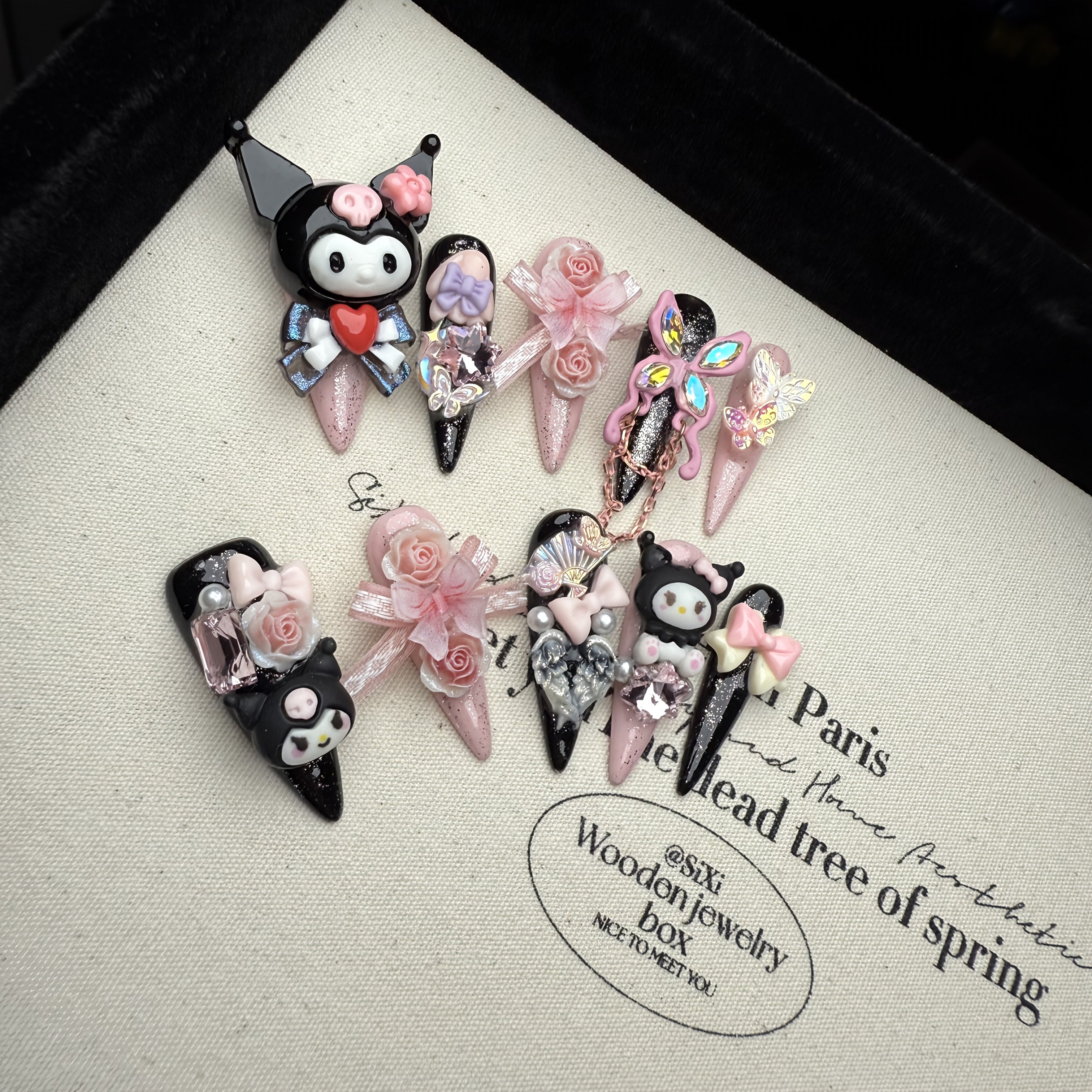 Sanrio New for kuromi 6.0 10pcs of Pure Handmade Wearable Nails, Full of And Flashes, Long Nail Art Fake Nail Patches