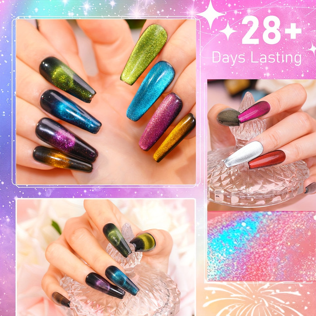 RISYAL Magnetic Cat Eye Nail Polish Gel Nail Polish Gel Nail Polish Light Gel 8 Color Set Black Hole Cat Eye Each 0.25oz