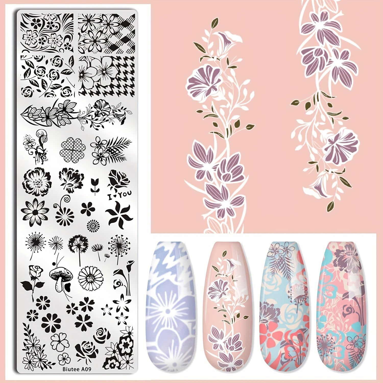 Biutee Nail Stamping Plates With 8 Colors Nail Stamping Polish Gel 10PCS Nail Stamp Plates Nail Stamper Christmas Starry Sky Lace Flower Leaves Animal Nail Stamping Kit Halloween Nail Design