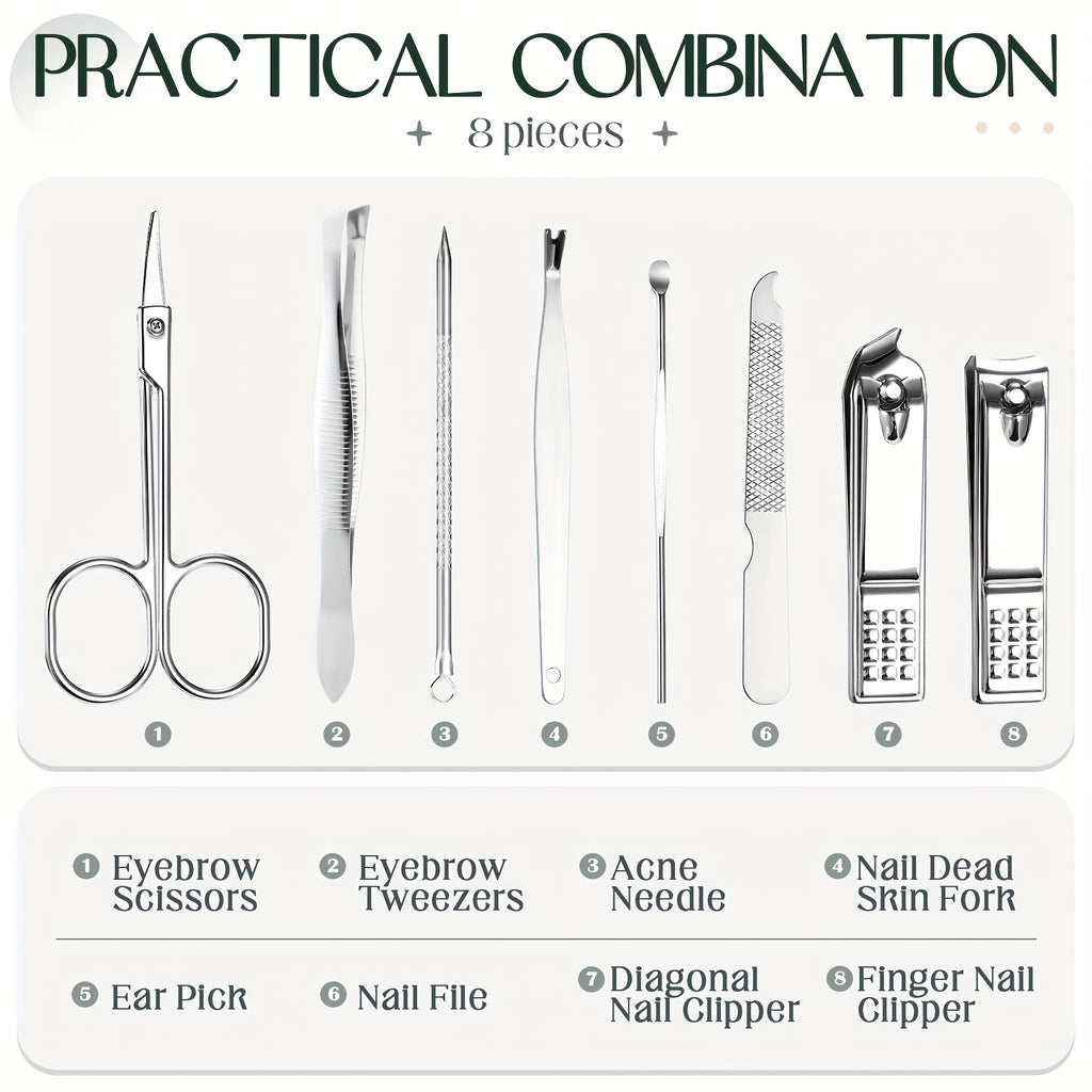 12 Sets Manicure Set Nail Clippers Pedicure Kit 8 In 1 Stainless Steel Professional Grooming Kits Nail Care Tools With Travel Case For Men Women