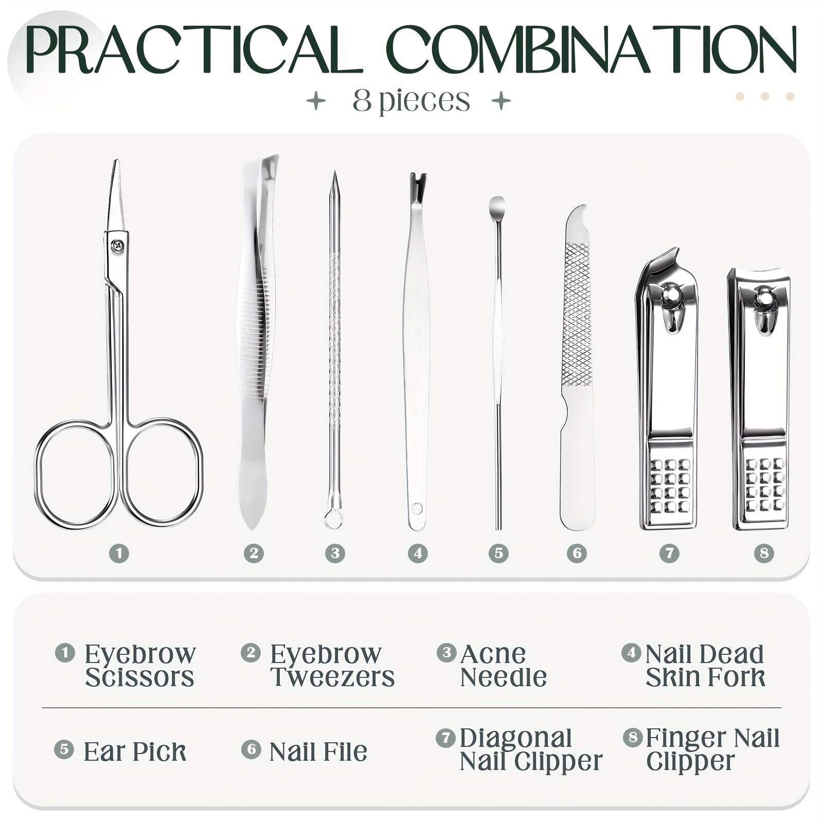 12 Sets Manicure Set Nail Clippers Pedicure Kit 8 In 1 Stainless Steel Professional Grooming Kits Nail Care Tools With Travel Case For Men Women