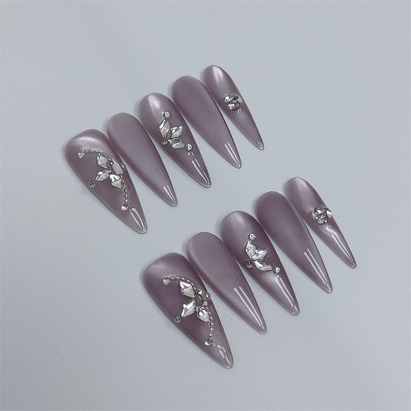 New Handmade Press-On Nails, Christmas Gift - Purple Moonlight Sexy High End Exquisite False Fake Manicure