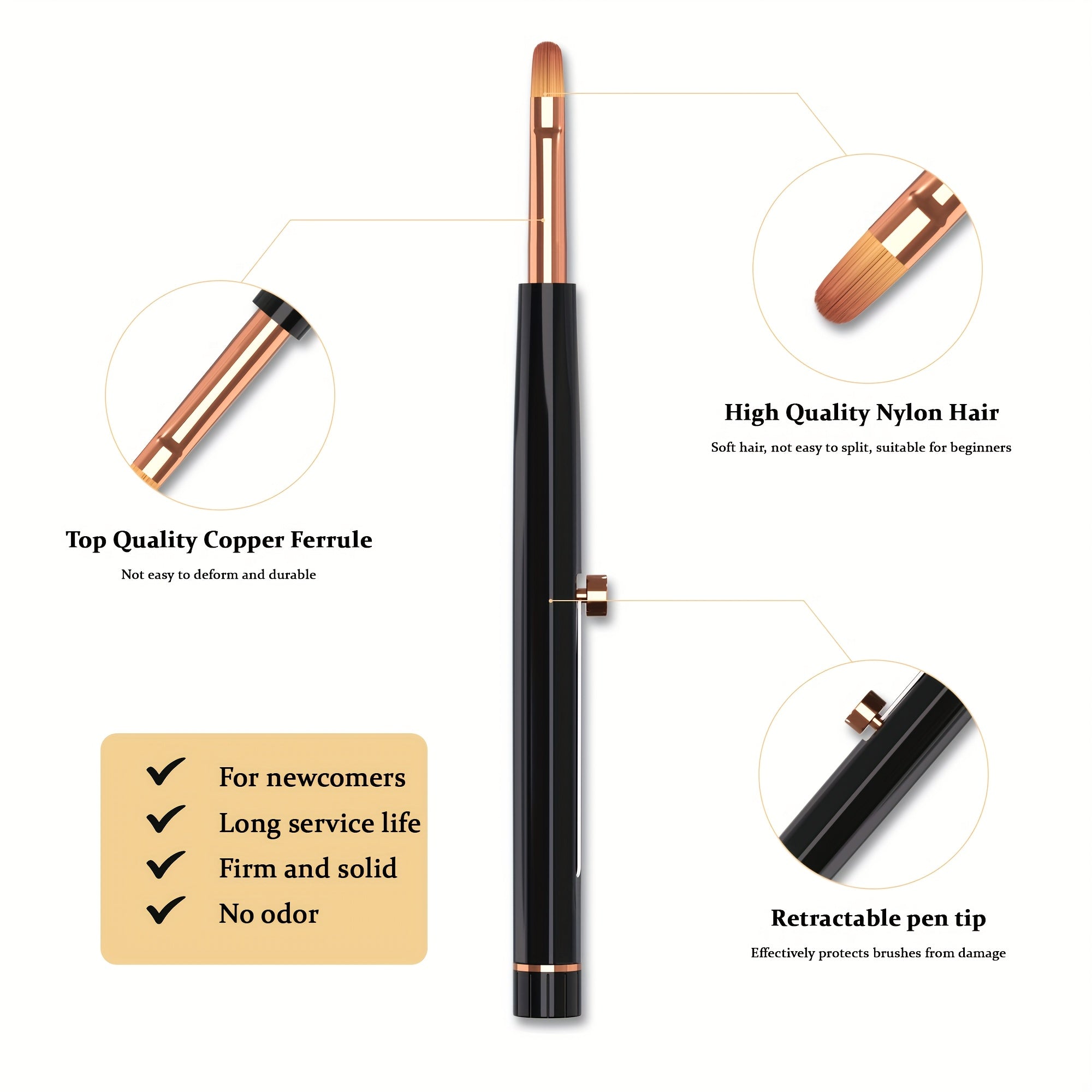 7pcs black spring retractable nail art brush set, detachable and extendable design for easy storage