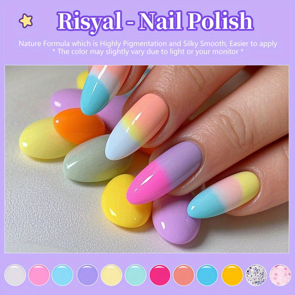 RISYAL 12pcs Wish Star Nail Polish Set - Macaron Candy Colors, Water-Based Removable Gel Polish