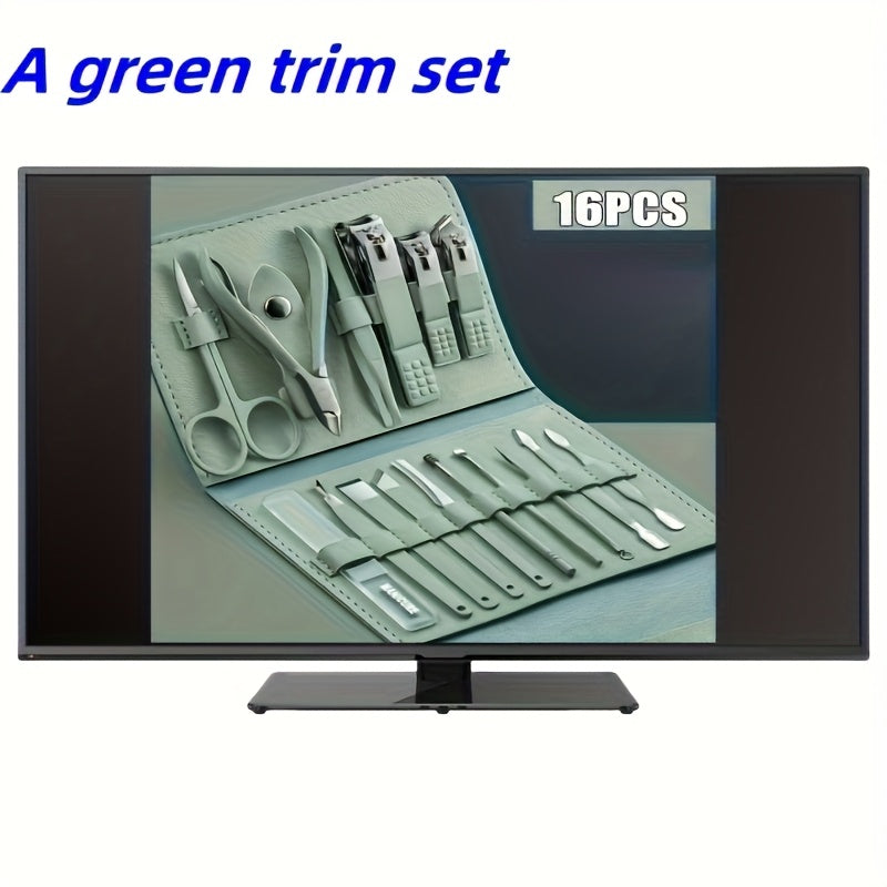 3 Colors Available - 16pcs 5.51inch\u002F 4.33inch Premium Stainless Steel Nail Care Tool Set with Straight Edge Nail File