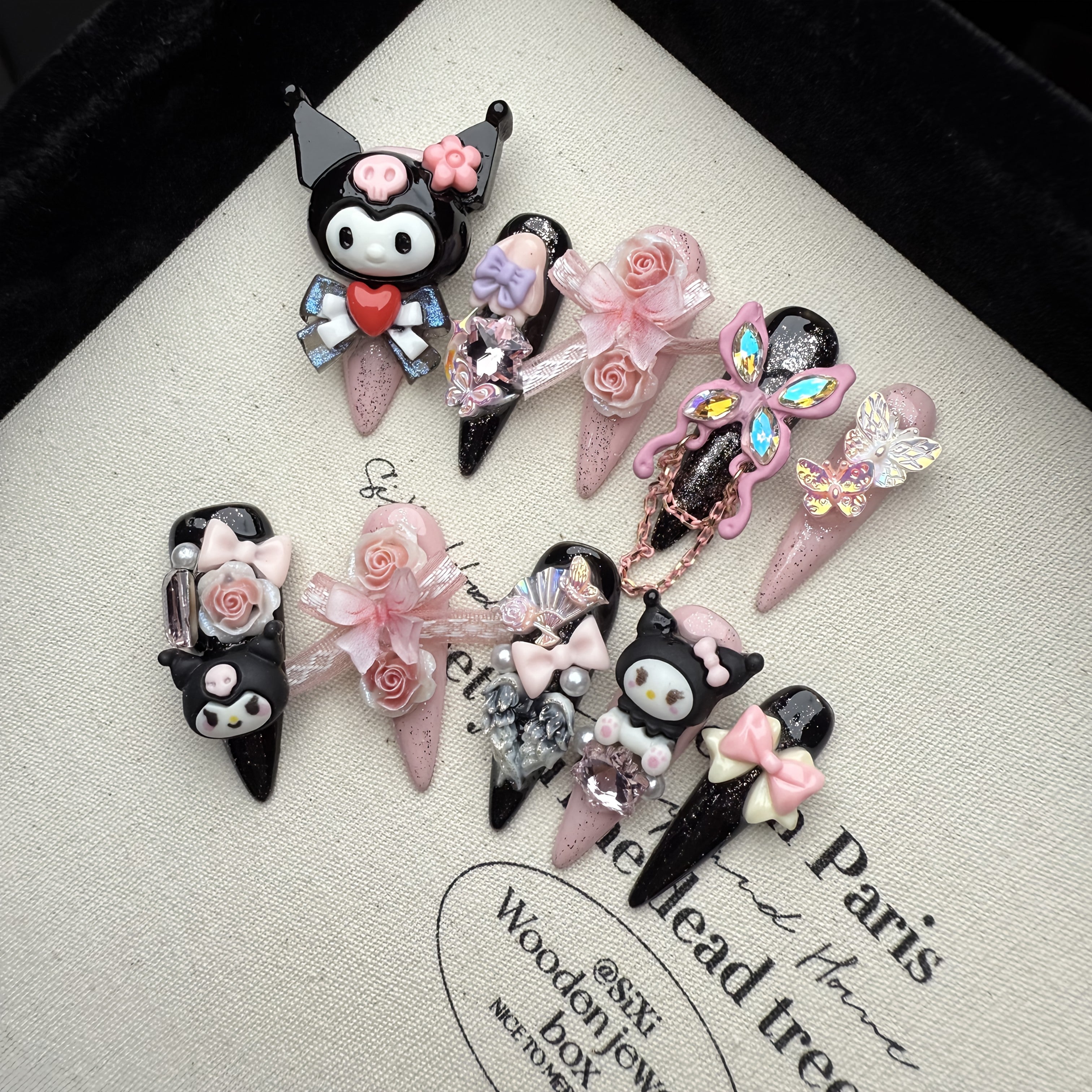 Sanrio New for kuromi 6.0 10pcs of Pure Handmade Wearable Nails, Full of And Flashes, Long Nail Art Fake Nail Patches
