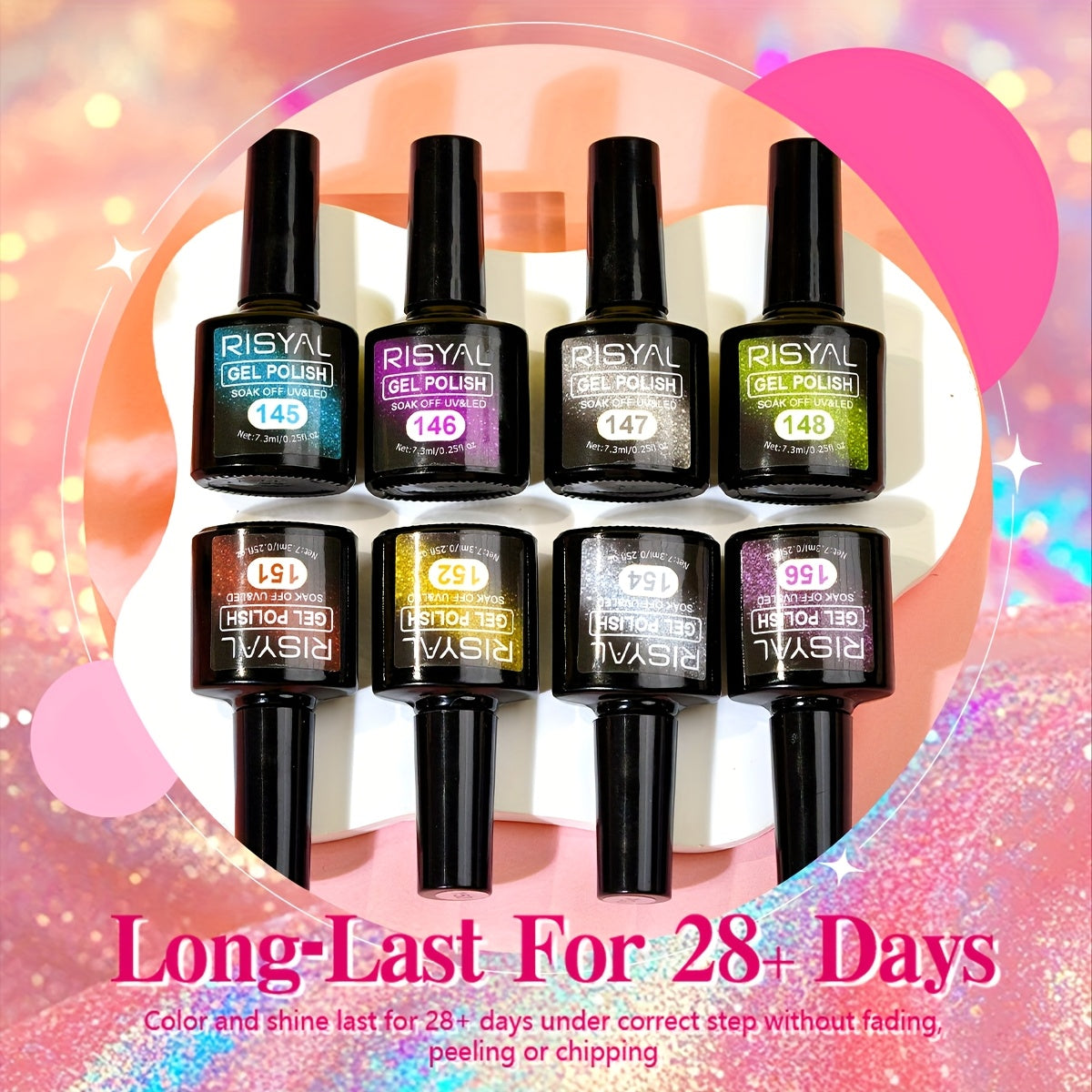 RISYAL Magnetic Cat Eye Nail Polish Gel Nail Polish Gel Nail Polish Light Gel 8 Color Set Black Hole Cat Eye Each 0.25oz