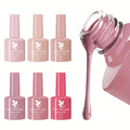 6pcs Pink Flower Series Nail Gel Polish Set - Manicure Kit with 6 Vibrant Colors, Long-Lasting Soak-Off Gel Polish for Nail Art Design