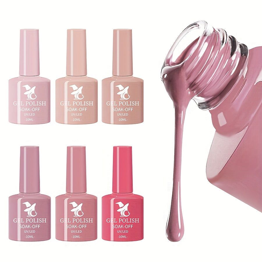 6pcs Pink Flower Series Nail Gel Polish Set - Manicure Kit with 6 Vibrant Colors, Long-Lasting Soak-Off Gel Polish for Nail Art Design